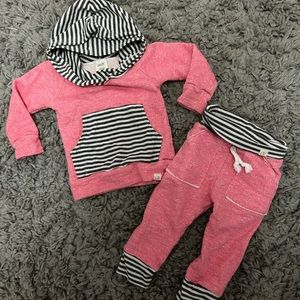 Lulu and Roo matching hooded pink sweat outfit size 6-12 months